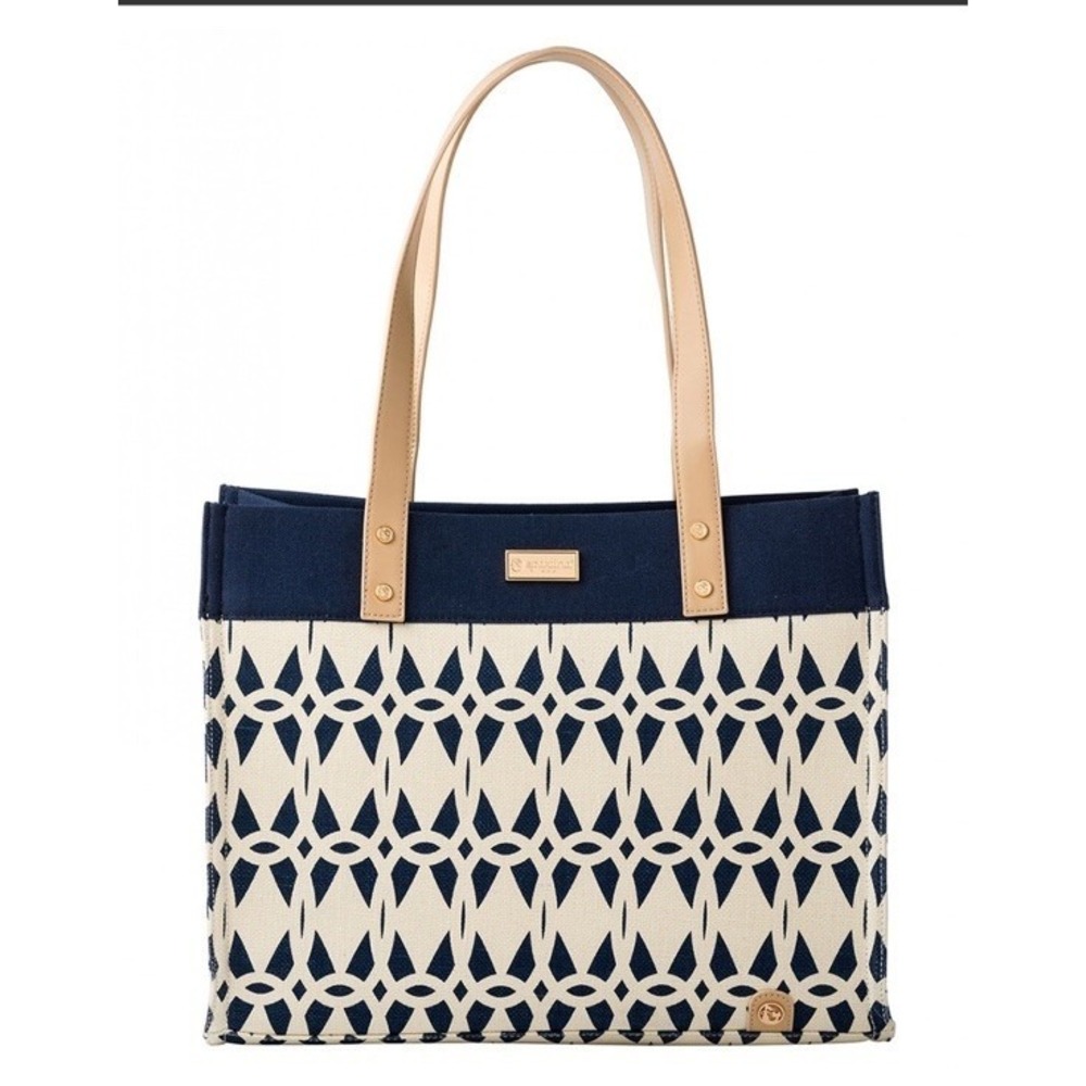 NWOT Tybrisa AKAβ Monogram Excursion Tote by Spartina 449 Linen Leather 16x12x6